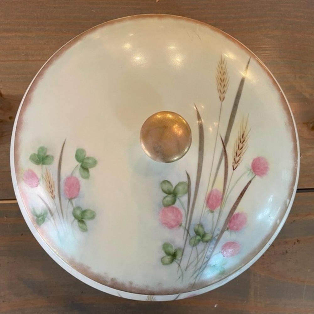 Vintage Fine China Platinum Wheat 9" Lidded Bowl
